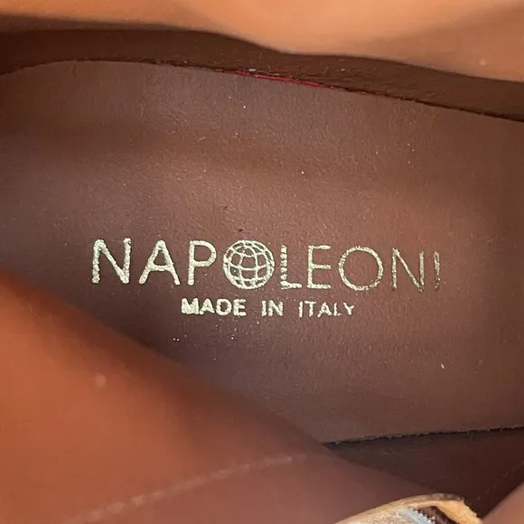 New Napoleoni Brown Suede And Leather Chunky Heel Gold Buckle Ankle Boots Size 7