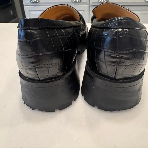 New Nine West Garren Black Croc Embossed Lug Sole Loafer Womens  Size 9.5