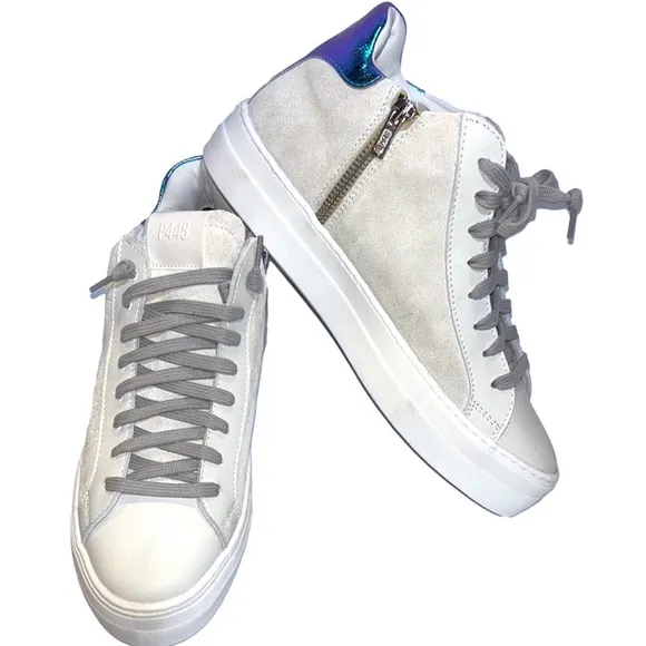 NEW P448 Thea Mid Cloud Sneakers Size 7-7.5 Mid Top Round Toe Side-Zip Grey