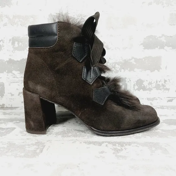 NEW Pedro Garcia Wilmette Brown Leather Furry and Suede Booties H660