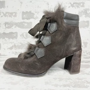 NEW Pedro Garcia Wilmette Brown Leather Furry and Suede Booties H660