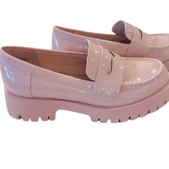 New Penny Platform Loafers Lug Sole Slip-on Patent Blush