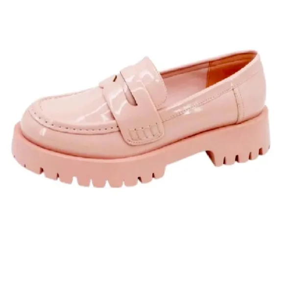 New Penny Platform Loafers Lug Sole Slip-on Patent Blush