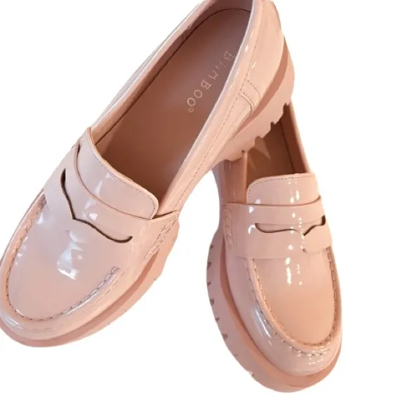 New Penny Platform Loafers Lug Sole Slip-on Patent Blush