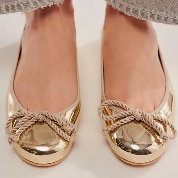 New Pretty Ballerinas x Free People Twyla Reflection 7 Pink Shiny Leather Ballet