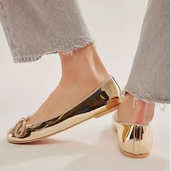 New Pretty Ballerinas x Free People Twyla Reflection 7 Pink Shiny Leather Ballet