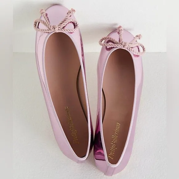 New Pretty Ballerinas x Free People Twyla Reflection 7 Pink Shiny Leather Ballet