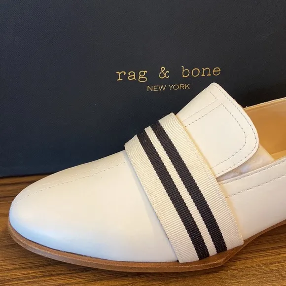 NEW! rag &amp; bone AMBER LOAFER 10/40 Ivory White Black Leather Oxfords Flats Shoes