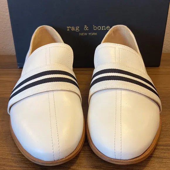 NEW! rag &amp; bone AMBER LOAFER 10/40 Ivory White Black Leather Oxfords Flats Shoes