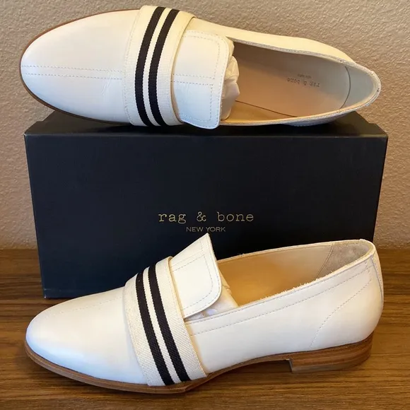 NEW! rag &amp; bone AMBER LOAFER 10/40 Ivory White Black Leather Oxfords Flats Shoes