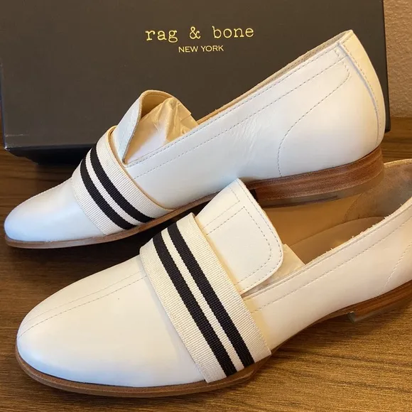 NEW! rag &amp; bone AMBER LOAFER 10/40 Ivory White Black Leather Oxfords Flats Shoes