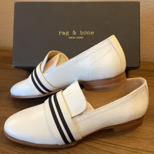 NEW! rag &amp; bone AMBER LOAFER 10/40 Ivory White Black Leather Oxfords Flats Shoes