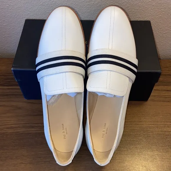 NEW! rag &amp; bone AMBER LOAFER 10/40 Ivory White Black Leather Oxfords Flats Shoes