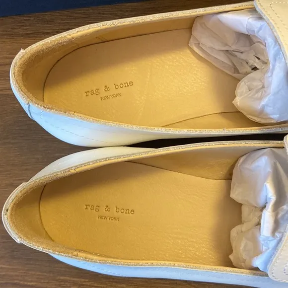 NEW! rag &amp; bone AMBER LOAFER 10/40 Ivory White Black Leather Oxfords Flats Shoes