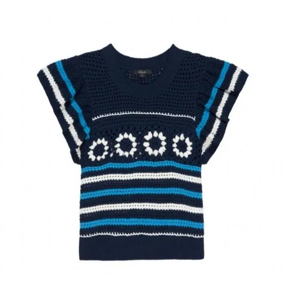 NEW RAILS penelope top in navy sky crochet