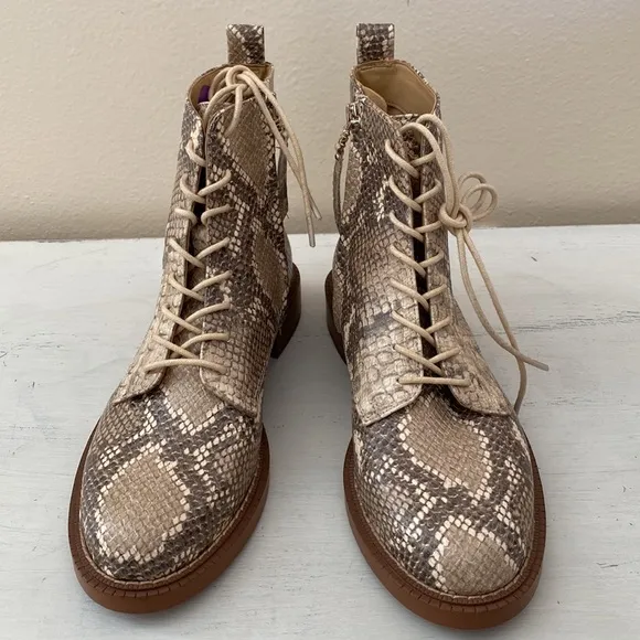 New Sam Edelman Nina snakeskin combat lace up Boots