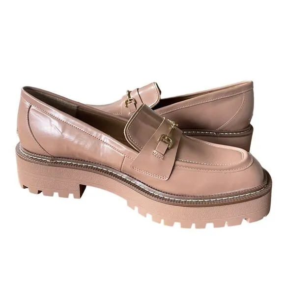 NEW Sam Edelman Womans 10 Laurs Leather Horse Bit Loafers Chunky Lug Sole Beige