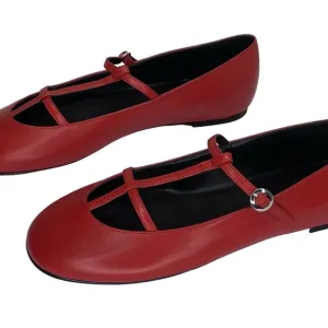 NEW SCAROSSO Women’s Linda Ballerina Flats Red Size 12 T-Strap Round Toe Italian