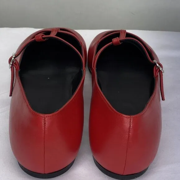 NEW SCAROSSO Women’s Linda Ballerina Flats Red Size 12 T-Strap Round Toe Italian