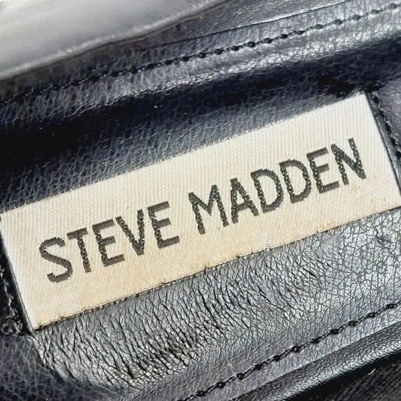 New Steve Madden Ryann Black Leather Square Toe Slip On Loafers i523
