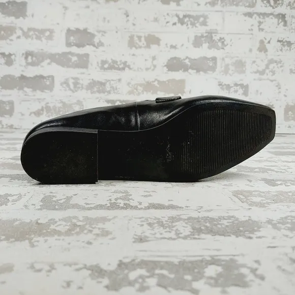 New Steve Madden Ryann Black Leather Square Toe Slip On Loafers i523