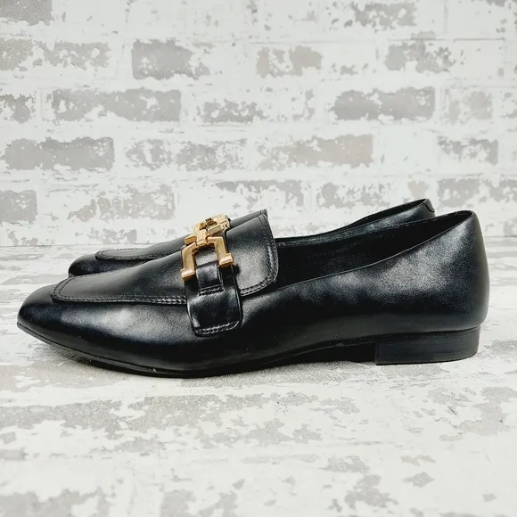 New Steve Madden Ryann Black Leather Square Toe Slip On Loafers i523