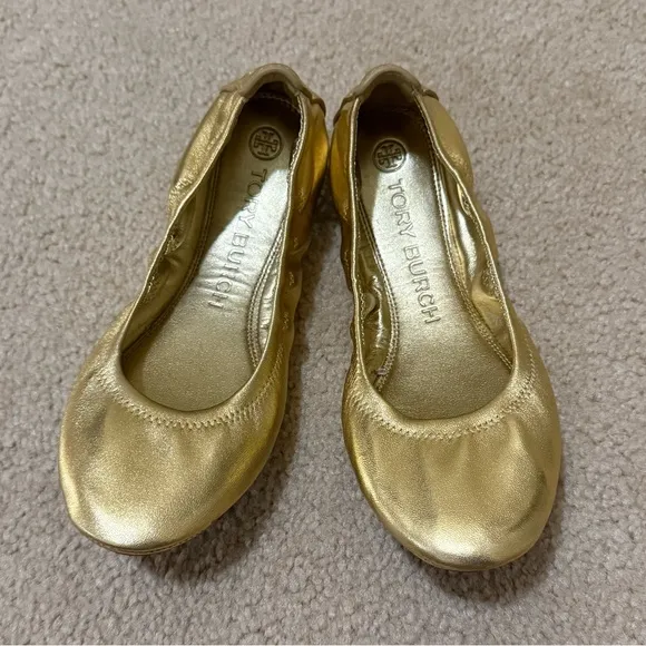 New! Tory Burch Gold Eddie Ballet Flats - 7