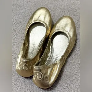 New! Tory Burch Gold Eddie Ballet Flats - 7