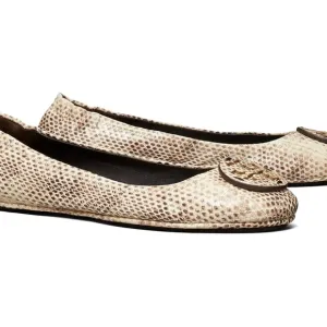 new Tory Burch Minnie Travel Ballet flats  Leather Logo Cream Roccia size 8