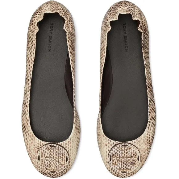 new Tory Burch Minnie Travel Ballet flats  Leather Logo Cream Roccia size 8