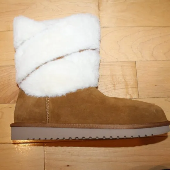 NEW UGG KOOLABURRA WOMEN'S CLASSIC‎ SHORT FUR CUFF CHESTNUT SUEDE BOOTS