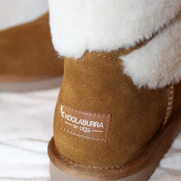 NEW UGG KOOLABURRA WOMEN'S CLASSIC‎ SHORT FUR CUFF CHESTNUT SUEDE BOOTS