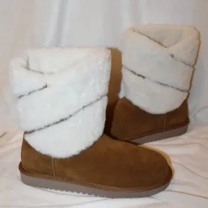 NEW UGG KOOLABURRA WOMEN'S CLASSIC‎ SHORT FUR CUFF CHESTNUT SUEDE BOOTS