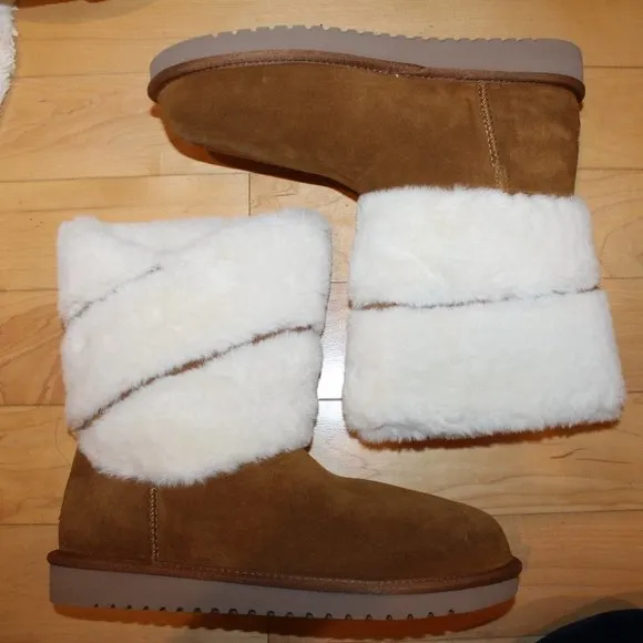 NEW UGG KOOLABURRA WOMEN'S CLASSIC‎ SHORT FUR CUFF CHESTNUT SUEDE BOOTS