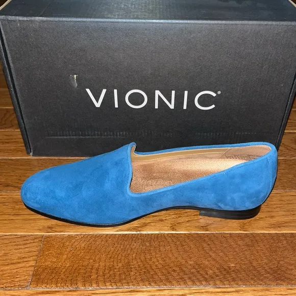 NEW Vionic Suede Willa Shimmer Comfort Loafers Dark Teal Women’s Size 5