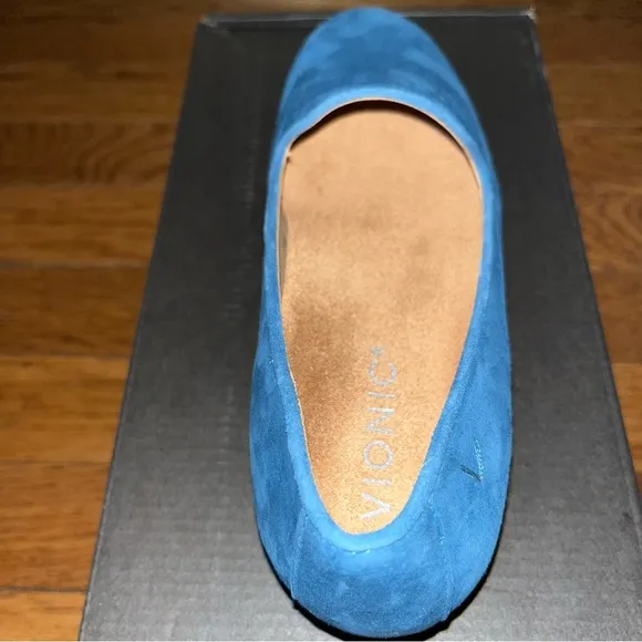 NEW Vionic Suede Willa Shimmer Comfort Loafers Dark Teal Women’s Size 5