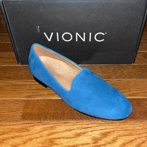 NEW Vionic Suede Willa Shimmer Comfort Loafers Dark Teal Women’s Size 5
