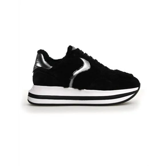 NEW VOILE BLANCHE women's melany fur suede fur sneakers in black
