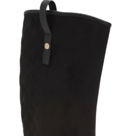 NEW WET KNOT Faux Suede Waterproof Equus Quilted High Shaft Boots black 367tmn