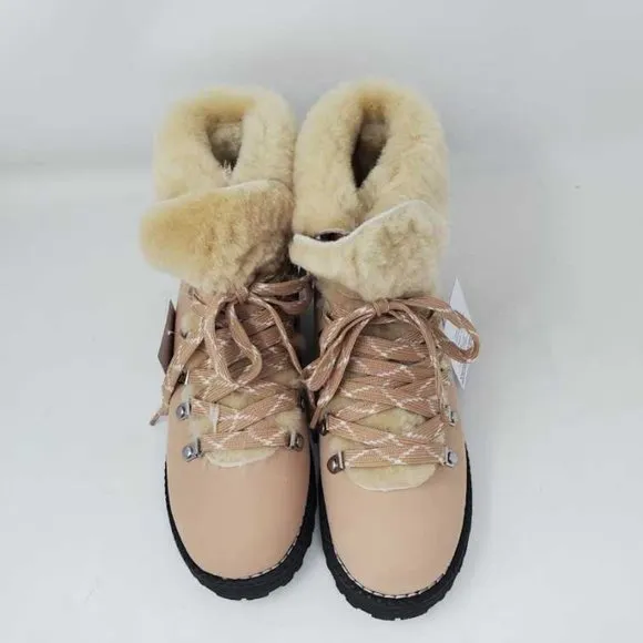 NEW WOMENS 7 J CREW NORDIC WINTER BOOTS IN LEATHER W SHEARLING BRONZED CLAY
