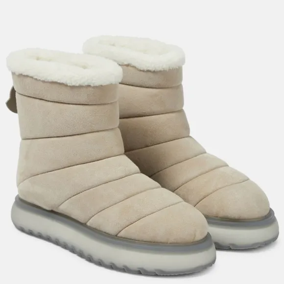 NEW WOMEN'S AUTHENTIC MONCLER HERMOSA LIGHT BIEGE SUEDE ANKLE SNOW BOOTS SIZE 10