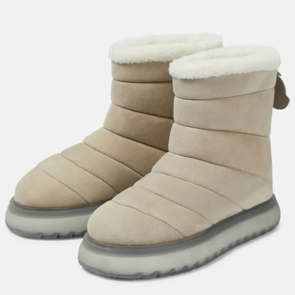 NEW WOMEN'S AUTHENTIC MONCLER HERMOSA LIGHT BIEGE SUEDE ANKLE SNOW BOOTS SIZE 10