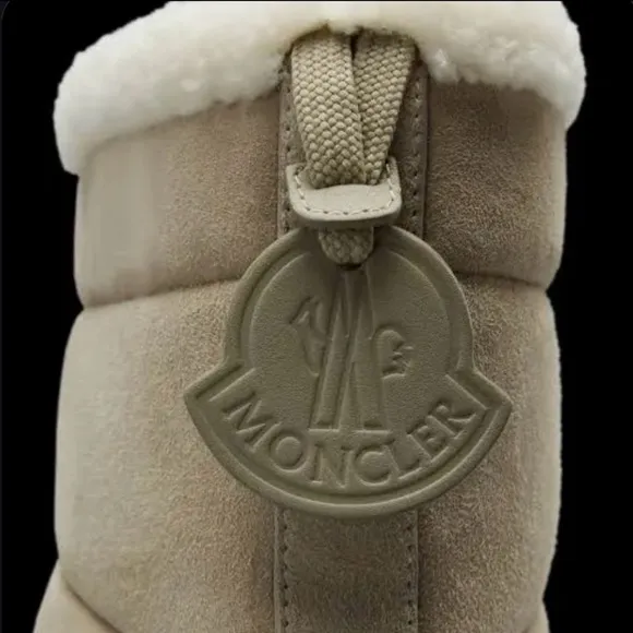 NEW WOMEN'S AUTHENTIC MONCLER HERMOSA LIGHT BIEGE SUEDE ANKLE SNOW BOOTS SIZE 10