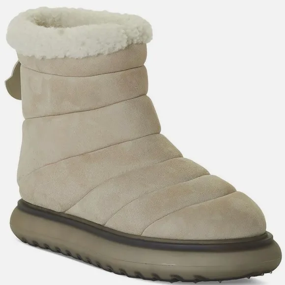 NEW WOMEN'S AUTHENTIC MONCLER HERMOSA LIGHT BIEGE SUEDE ANKLE SNOW BOOTS SIZE 10