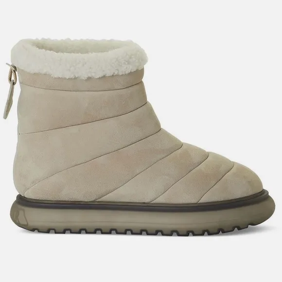 NEW WOMEN'S AUTHENTIC MONCLER HERMOSA LIGHT BIEGE SUEDE ANKLE SNOW BOOTS SIZE 10