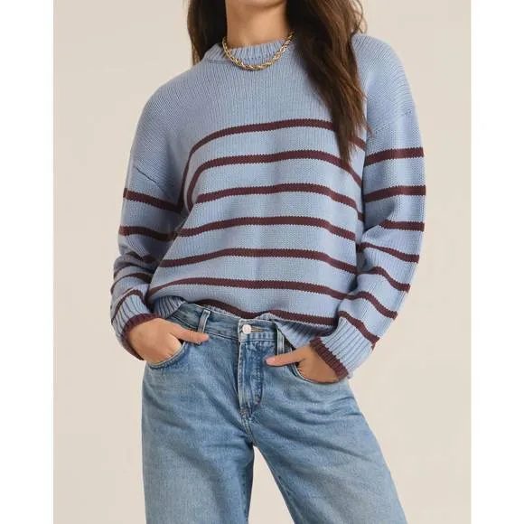 NEW Z SUPPLY boyfriend striped sweater in light denim