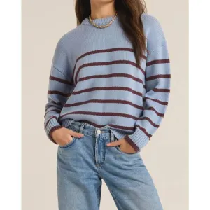 NEW Z SUPPLY boyfriend striped sweater in light denim