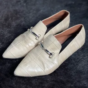 NEWBARK Cream Eelskin Leather Flats Loafers 7 $594