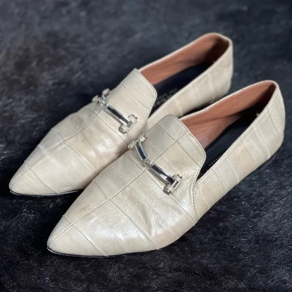NEWBARK Cream Eelskin Leather Flats Loafers 7 $594