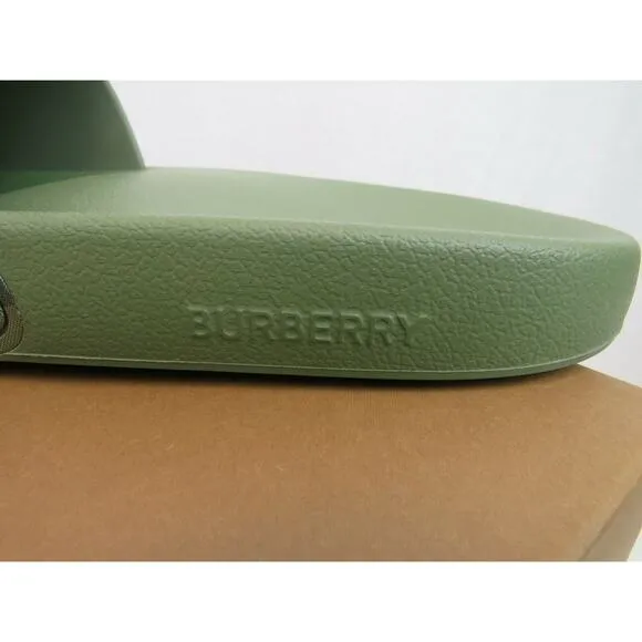 NIB BURBERRY FURLEY GREEN RUBBER CHECK LETTERING LOGO SANDAL SLIDES EUR 41 US 8